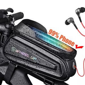 Sacoches Sacs Sac de vélo anti-pluie Support de téléphone portable avant de vélo avec tube supérieur à écran tactile Cyclisme Accessoires VTT réfléchissants 231124