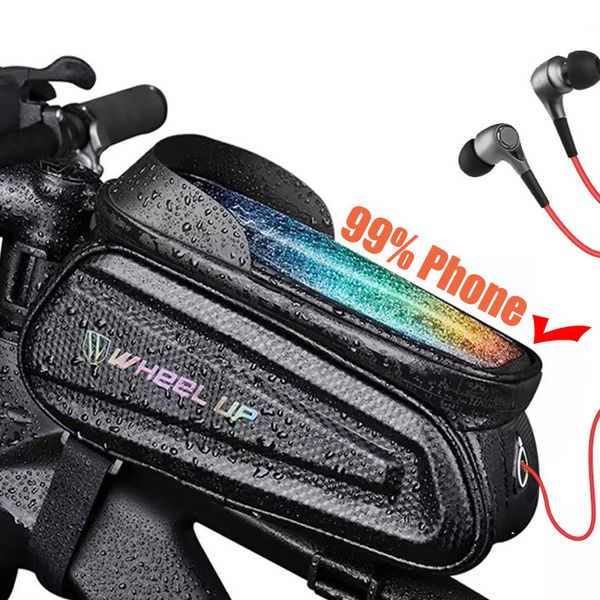 Bolsas de alforjas Bolsa de bicicleta a prueba de lluvia Soporte de teléfono celular delantero de bicicleta con pantalla táctil Tubo superior Ciclismo Accesorios reflectantes MTB 230525