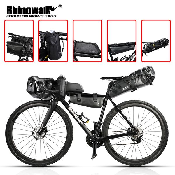 Alforjas Bolsas Rhinowalk Bike Bag Set Impermeable Bicicleta Alforja Manillar Bolsas Marco Bolsa de tubo superior MTB Bolsa de sillín Bolsa de botella de agua de viaje 230606