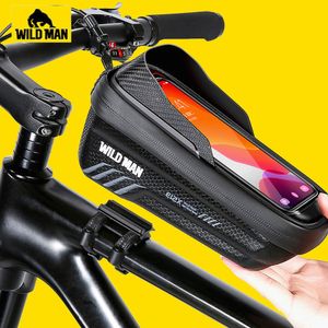 Sacoches Sacs WILD MAN Sac De Vélo 2L Cadre Tube Avant Sac De Vélo Vélo Étanche Téléphone Cas Titulaire 7 Pouces Écran Tactile Sac Accessoires 230616