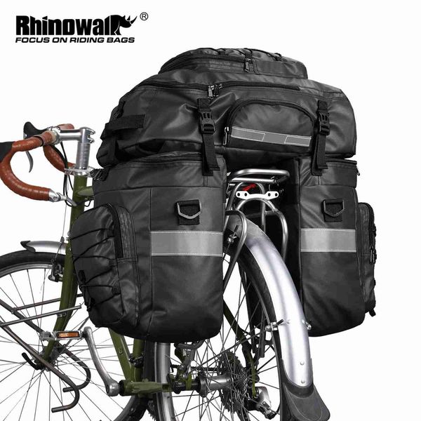 Alforjas Rhinowalk Upgrade 3 en 1 Bolsas para bicicletas Asiento trasero Tronco-Bolsa Impermeable Bicicleta Alforja 65L MTB Ciclismo Equipaje Mochila multifunción 0201