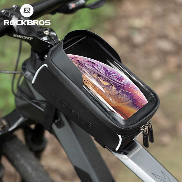 Panniers s ROCKBROS Bicicleta Tubo de haz delantero Bolsa de teléfono móvil Diseño de una pieza TPU Pantalla táctil Bicicleta de montaña Equipo de ciclismo de carretera 0201