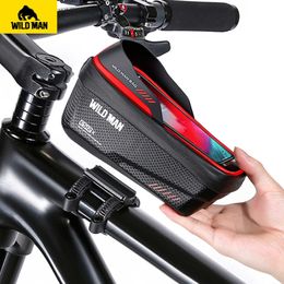 Panniers s WILD MAN Nuevo soporte impermeable para funda de teléfono tubo frontal bolsa de pantalla táctil accesorios para bicicleta de montaña 0201