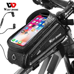 Sacoches WEST BIKING Bicycle s Rainproof Front Frame Top Tube Cycling 7.0in Phone Case Touchscreen Accessoires VTT Bike Bag 0201