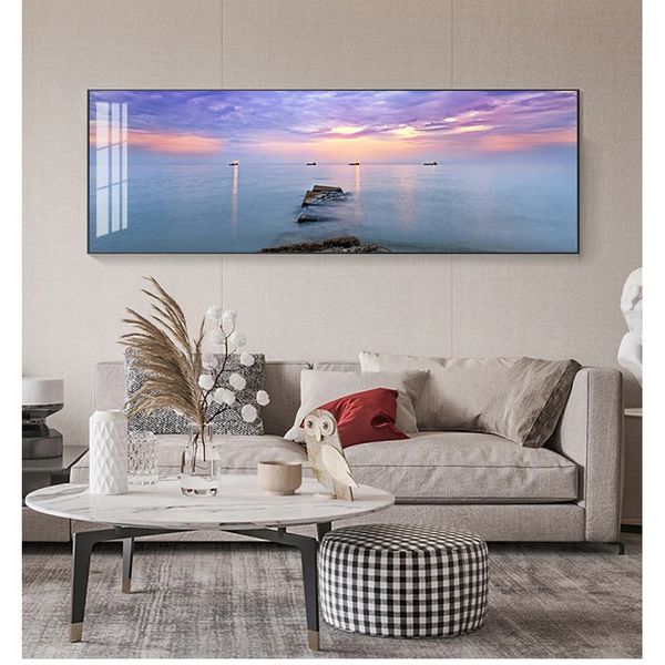 Cuadro de arte de pared escandinavo Panorama para sala de estar puestas de sol mar Natural playa paisaje carteles e impresiones lienzo pintura Woo