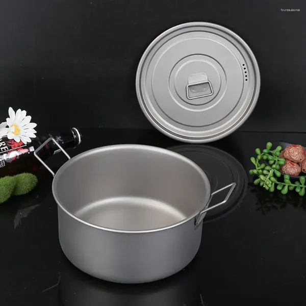 Casseroles 1.9L Pot de soupe en titane pur avec poignée pliante Pique-nique en plein air Ménage Casserole Nouilles Camping Vaisselle