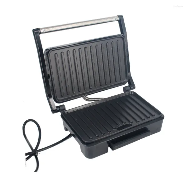 Sartenes 110V 850W Hogar Acero inoxidable Panini Filete Máquina de desayuno para el hogar Barbacoa Salchicha Hamburguesa Tostadora