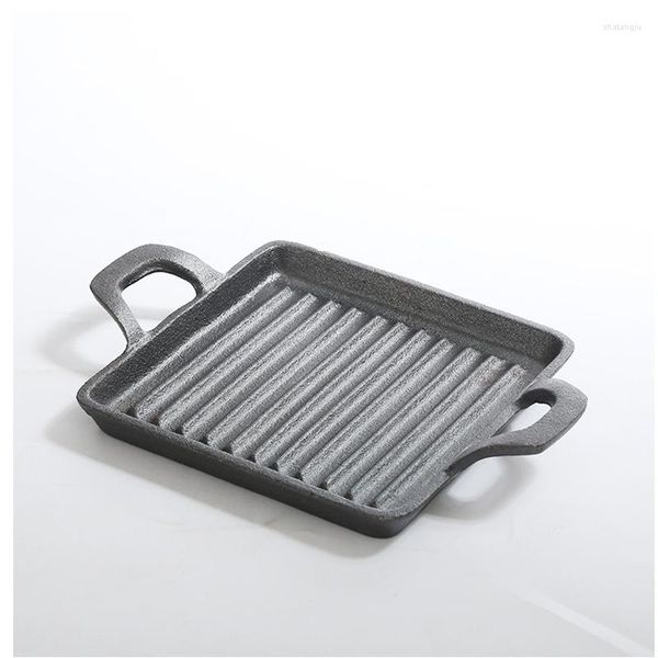 Pans 14 13,5 cm Plaque de gril carrée en fonte avec double oreilles Ustensiles de poêle à steak faciles d'accès pour Ki