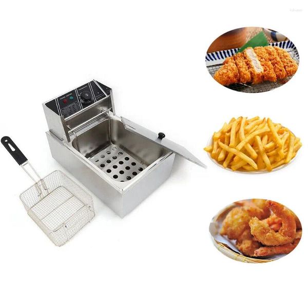 Friteuse électrique de comptoir commercial de casseroles 1700W 6L pour l'utilisation de restaurant en acier inoxydable 6.3QT grande capacité avec panier