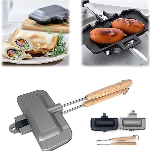 Sartenes 1 unid Sandwich de doble cara Pan antiadherente Portátil Parrilla plegable Freír para pan Tostado Máquina de desayuno Pancake Maker