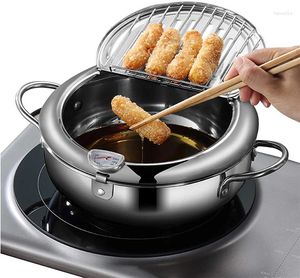 Casseroles 1PC Japonais Deep Frying Pot avec A et couvercle en acier inoxydable Cuisine Tempura Fryer Pan 20 24 cm WC 002