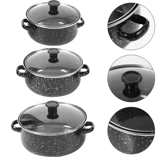 Pans 1set / 3pcs Soup Pot Pan Pan Pan Saucepan Stockpot Émail Cook Stock Nouilles instantanées avec ustensiles de cuisine de cuisine de couvercle