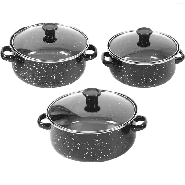 Pans 1set / 3pcs Soup Pot Pan Pan Pan Saucepan Stockpot Émail Cook Stock Nouilles instantanées avec ustensiles de cuisine de cuisine de couvercle