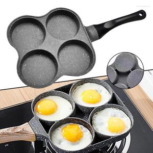 Casseroles 2/4 trous poêle antiadhésive épaissie omelette petit déjeuner burger steak oeuf crêpe fabricant manche en bois pour la cuisine