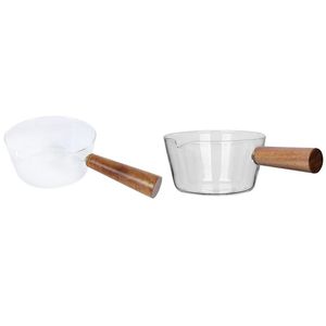 Casseroles 2 pcs pot de lait en verre avec poignée en bois cuisson pour salade soupe nouilles cuisinière à gaz ustensiles de cuisine, A B