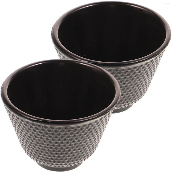 Sartenes 2 piezas Juego de té Taza de té de hierro fundido Tazas de café de cerámica Tazas hechas a mano Tazas creativas de fundición de té