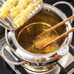 Casseroles 20/24 cm de diamètre japonais poêle à frire avec un thermomètre et un couvercle 304 en acier inoxydable cuisine tempura friteuse