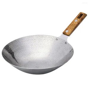 PANS 22 cm Travail sur la poêle à frire en acier inoxydable traditionnel avec poêle à gaz à poignée en bois