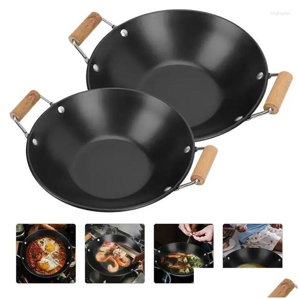 Casseroles 2 pièces Mti-Purpose pratique ustensile de cuisine en métal à emporter Pot Paella Pan petit fruits de mer secs livraison directe maison jardin cuisine Din Oton4