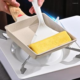Casseroles 2pcs / Set Tamagoyaki Omelette japonaise avec spatule en silicone Poêle à œufs rectangulaire Friture Cuisine Accessoires de cuisine