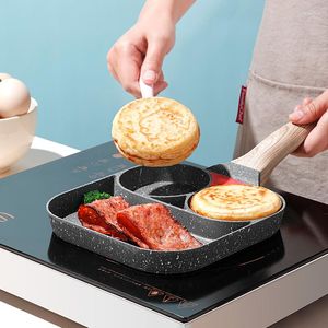 Pannen 3-hole anti-stick omelet pan voor hamburger eieren ham pancake maker frituren creatief geen oliebokje ontbijtgrill wok kookpot