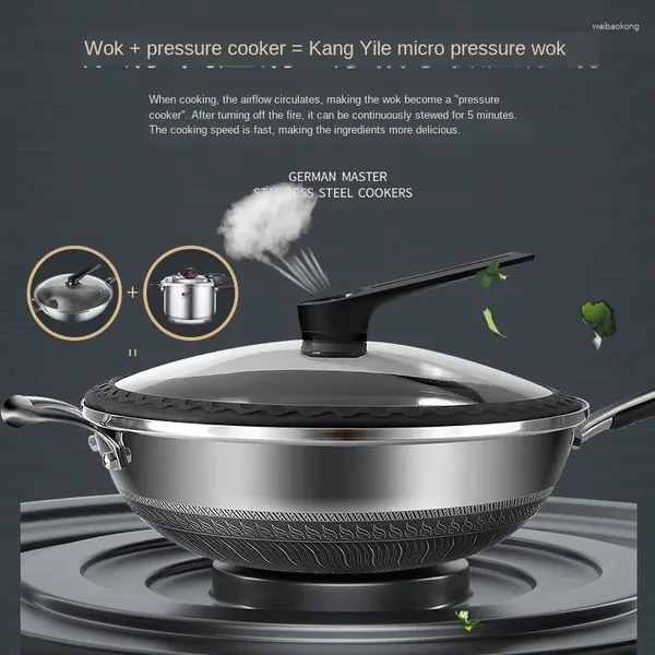 Casserole 316L en acier inoxydable poêle ménage nette pot sans bâton écran double face micro-cocotteur