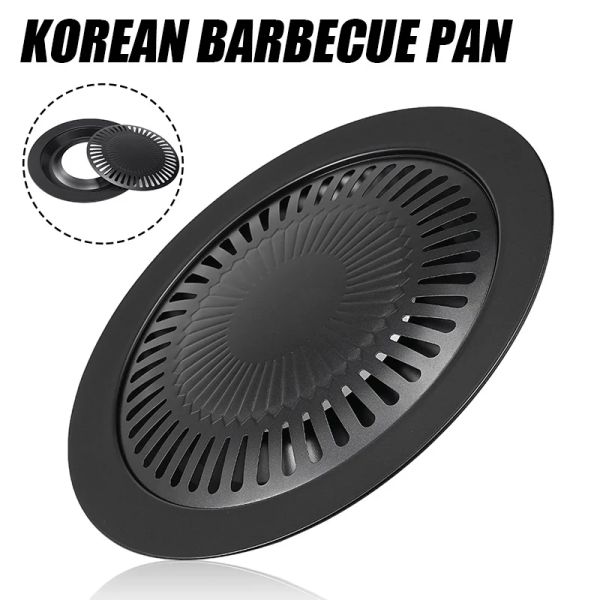 Poêles 32 cm rond fer barbecue poêle coréenne viande rôtie barbecue plaque de gril avec support antiadhésif barbecues outils de cuisson facile à nettoyer