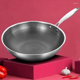 Casseroles 32cm Wok en acier inoxydable non enduit poêle antiadhésive cuisinière à gaz et à induction