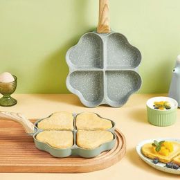 Casseroles 4 trous poêle en aluminium coeur vert antiadhésif omelette oeuf crêpe pot épaissi maison cuisine cuisson jambon petit déjeuner ustensiles de cuisine