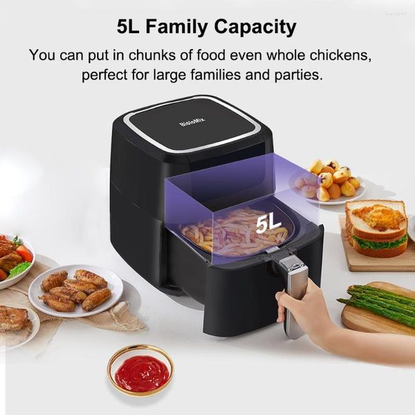 Pans 5L Digital Air Fryer1400W Cuisinière au four Panier antiadhésif 8 préréglages LED Écran tactile Friteuse sans huile