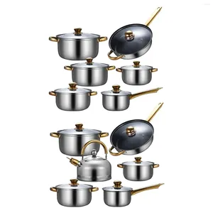 Casseroles 6 pièces en acier inoxydable batterie de cuisine ensemble pot à soupe portable avec couvercle en verre poêle cuisine casseroles et pour la maison