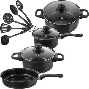 PANS 7 PCS WOKS Set ustensiles antiadhésifs Poux en fonte avec couvercle Pottes de friture antiadhésives et