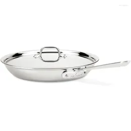 Pans All-Clad D3 Poêle à frire en acier inoxydable à 3 plis 12 pouces Four à induction Coffre-fort 500F Couvercle 350F Casseroles et ustensiles de cuisine Argent