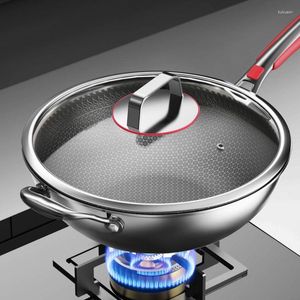 Pans en carbone en acier wok ustensiles de cuisine poêle non stick 316 pots en acier inoxydable et régler le gaz de cuisinière à induction universelle