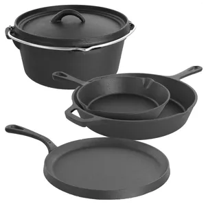 Pannen Gietijzeren 5-delige keukenpannenset Potten en koolstofstalen wokpan-ei