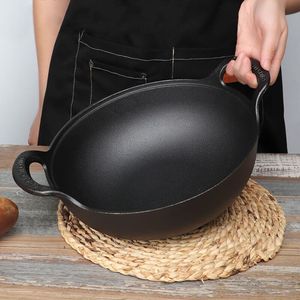 Sartenes Olla de hierro fundido Sin recubrimiento y antiadherente Wok Cacerola de cocina Olla de cocina Sartén de hierro fundido Utensilios de cocina Sartén para freír 230711