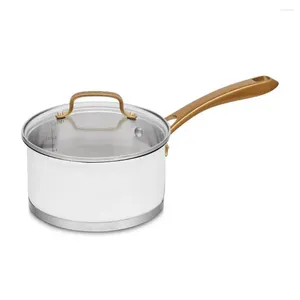 PANS Classic 2.5QT SALUCE D'ACIER INOXERD avec couvercle et poignées en or brossées blanc