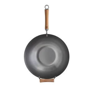 Sartenes Serie Classic de 14 pulgadas. Wok de acero al carbono con mangos de abedul