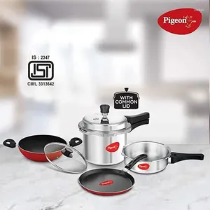 Juego de utensilios de cocina con sartenes, 2 ollas a presión de aluminio de 3 cuartos, sartén antiadherente, Wok de 10 pulgadas, tapa de vidrio de 9,5, cocina F