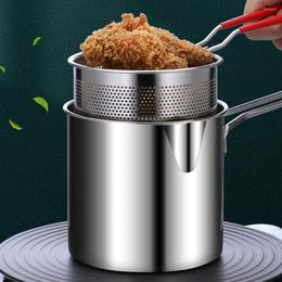 Pans Frage Deep Pot 304 Fryer de cuisine en acier inoxydable avec passoir Tempura Pan Fry pour frites Frises Chicken Cooking Tools