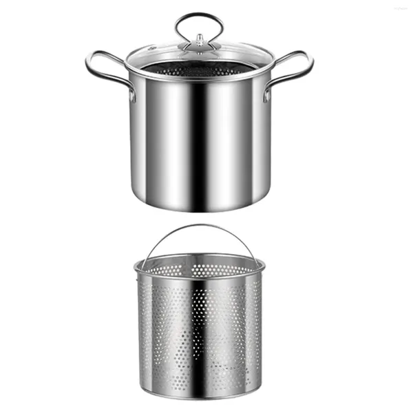 Sartenes Olla para freír con colador Cesta Herramienta de cocina Cocina de boca ancha Fideos de cocina para picnic Fiesta en casa Camping Restaurante