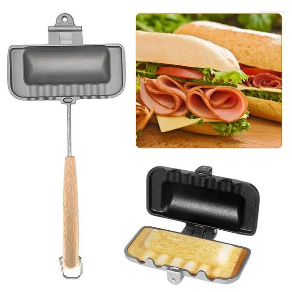 Sartenes de doble cara de aleación de aluminio para hacer sándwiches, sartén para parrilla plegable antiadherente para pan, tostadas, máquina de desayuno, panqueques