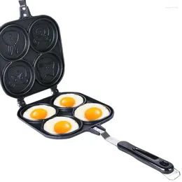 Casseroles Double face Pancake Pan 4 tasses avec couvercle antiadhésif oeuf omelette friture moules de plaque de cuisson