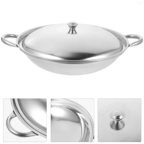 Casseroles Poêle sèche avec couvercle Appareils de cuisson portables Grandes casseroles Poêle Wok en acier inoxydable Petit pour articles de cuisine