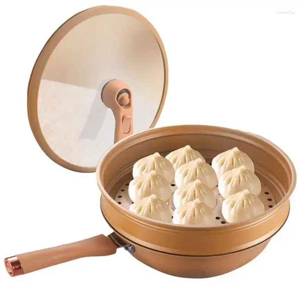 Sartenes Wok de fondo plano, sartén multifuncional, freidora de inducción, sartén de conducción rápida de calor, utensilios de cocina, juego de utensilios de cocina