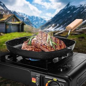 Pannen opvouwbare camping friturende pan anti-gescheiden houten handgreep biefstuk voor wandelen