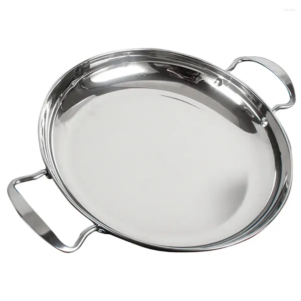 Casseroles Plaque alimentaire Pot en acier inoxydable Ustensiles de cuisine en métal Poêle quotidienne Double poignée