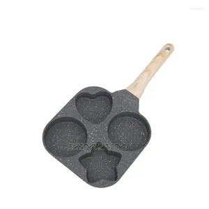 Poêles à quatre trous Poêle à œufs domestique Multi-usages 3-en-1 Jambon de cuisson en pierre antiadhésive