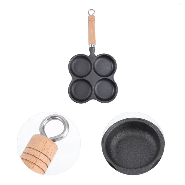 Panes de cuatro agujeros Omelette Non Stick Egg Huevo antiadherente Cocina de hierro fundido