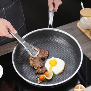 Poêles Poêle à frire 316 en acier inoxydable nid d'abeille cuisson antiadhésive non enduite plein écran omelette steak crêpes ustensiles de cuisine poêle cuisine 231213